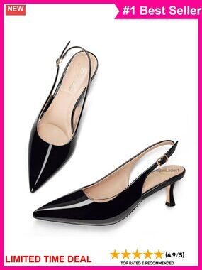Kitten Heel Slingback Pointed Toe Pumps 2 Inch Low Heels